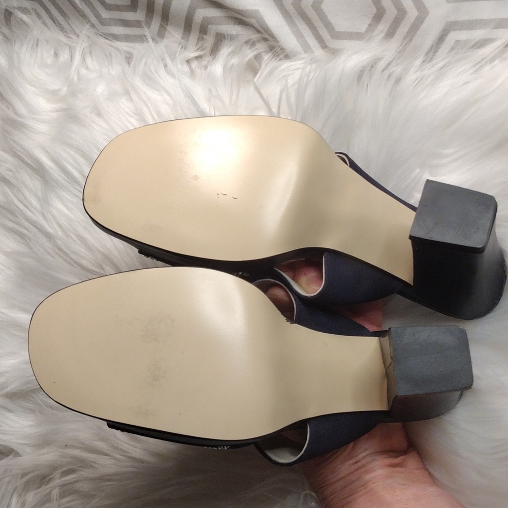 Dressy slip on block heeled sandals handmade in Abu Dhabi black with bling - Picture 8 of 9